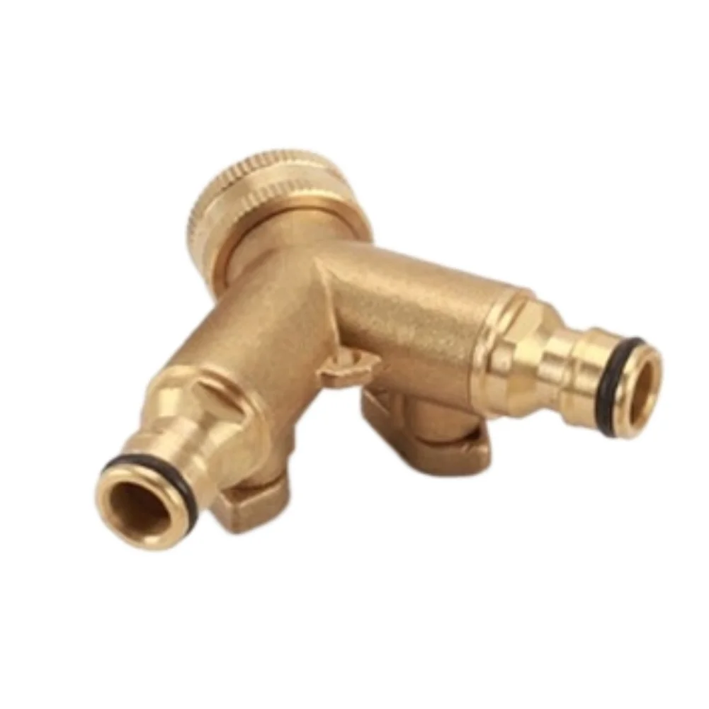 Heavy‑Duty Brass Y Hose Splitter Two‑Way Water Tap Connector With Individual Shut‑Off Valves For Garden Irrigation System