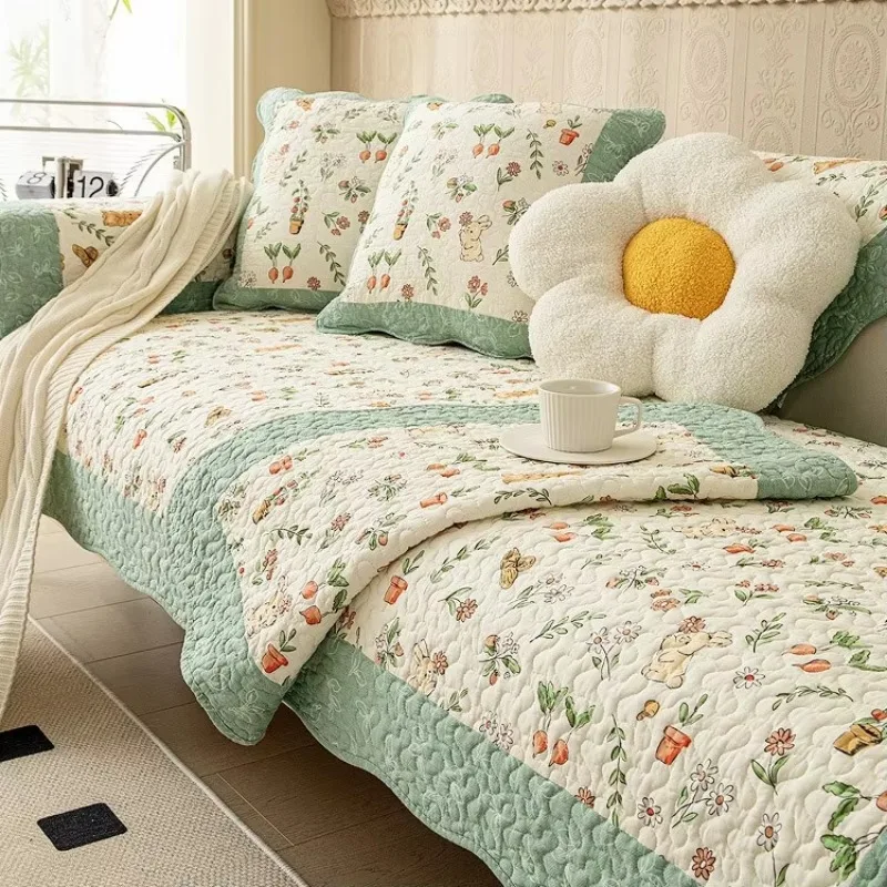 Four Seasons All Cotton Non-slip Printed Modern Sofa Cushion & Cover with Universal Fit Sofa Cover Set