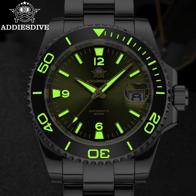 ADDIESDIVE New 40mm Water Ghost Diver Watch Men Luxury Business NH35 Automatic Mechanical Watch Sapphire Waterproof 200m AD2085