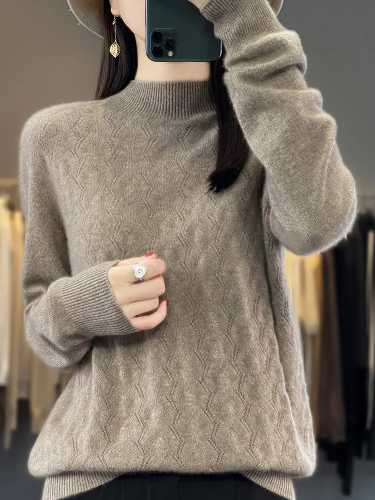 Autumn Winter Women Thick Pullover 100% Merino Wool Sweater Jacquard O-Neck Cashmere High Quality Knitwear Korean Fashion Tops