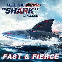 Remote Controlled Boats Brushless RC Shark Boat,48 + km/h 3S High Speed, Self-Rising 2.4 GHz with LED Lights,Summer Toy