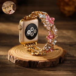 Metal Strap For Apple Watch Band 40mm 44mm 42mm 45 49mm 46mm Women Flowers Bracelet For IWatch Series 11 10 9 SE 3 Ultra3 Correa