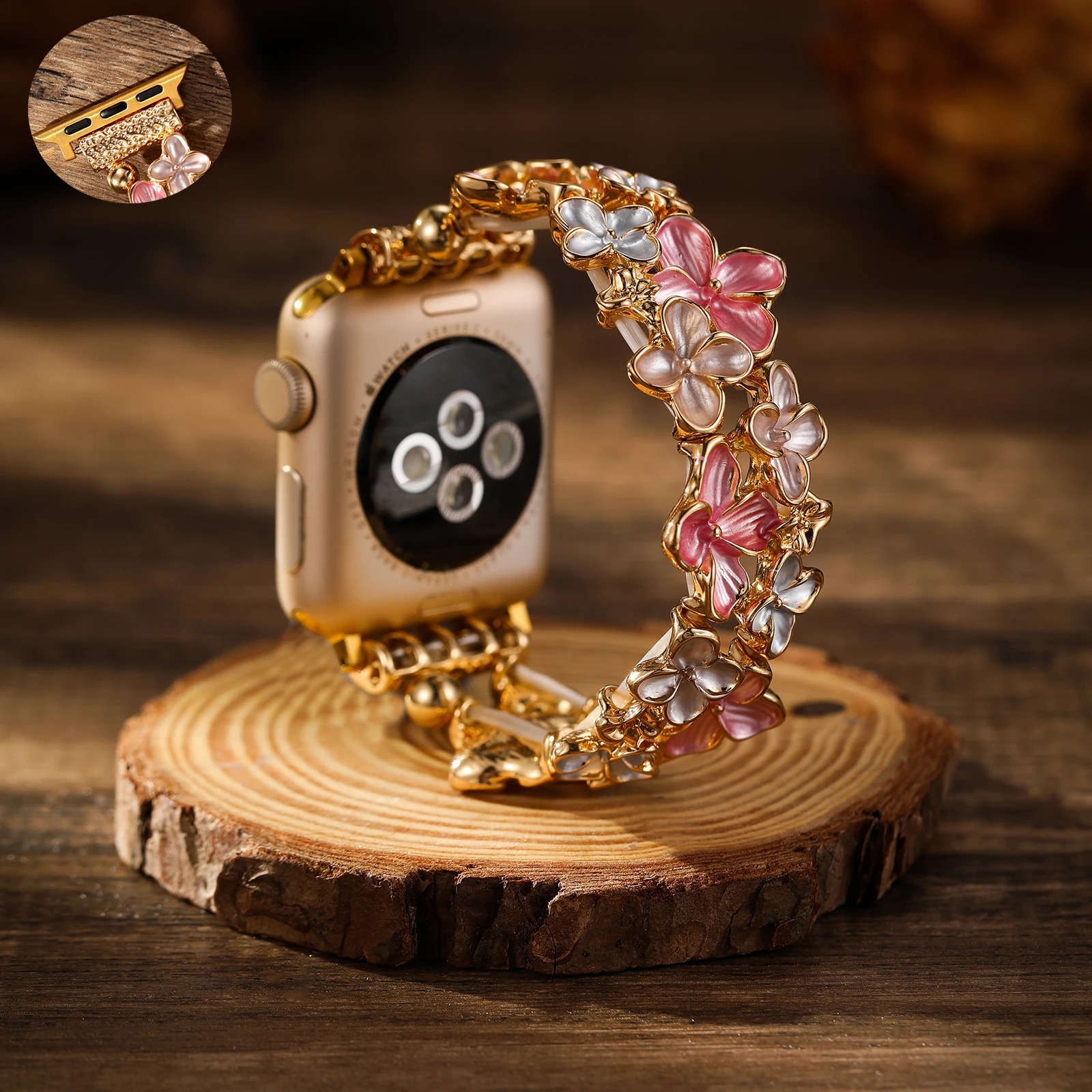 Metalowy pasek do Apple Watch Band 40mm 44mm 42mm 45 49mm 46mm Damski bransoletka z kwiatami do IWatch Series 11 10 9 SE 3 Ultra3 Correa