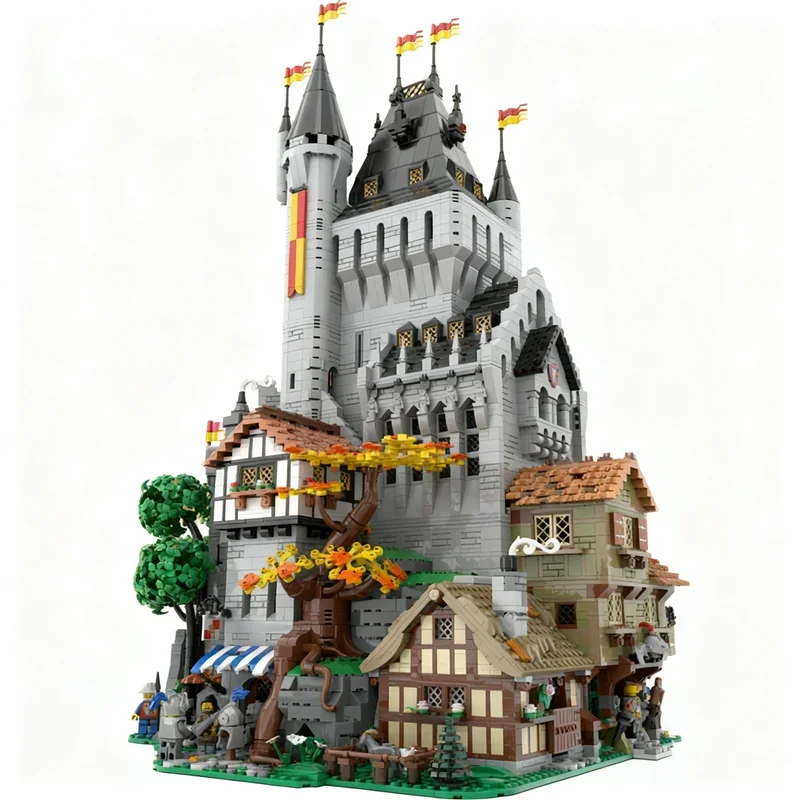9630PCS MOC Medieval Castle Lion Knights High Tower Model Custom Building Blocks Architecture DIY Assembly Gift Creative Decor