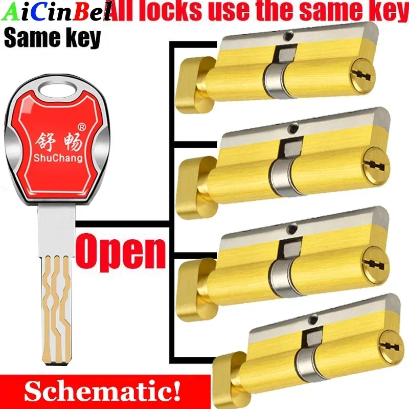 

High Quality Single Open Lock Cylinder Super C-grade Indoor Anti-theft All Copper Single Open Lock Cylinder 10pcs Master Keys