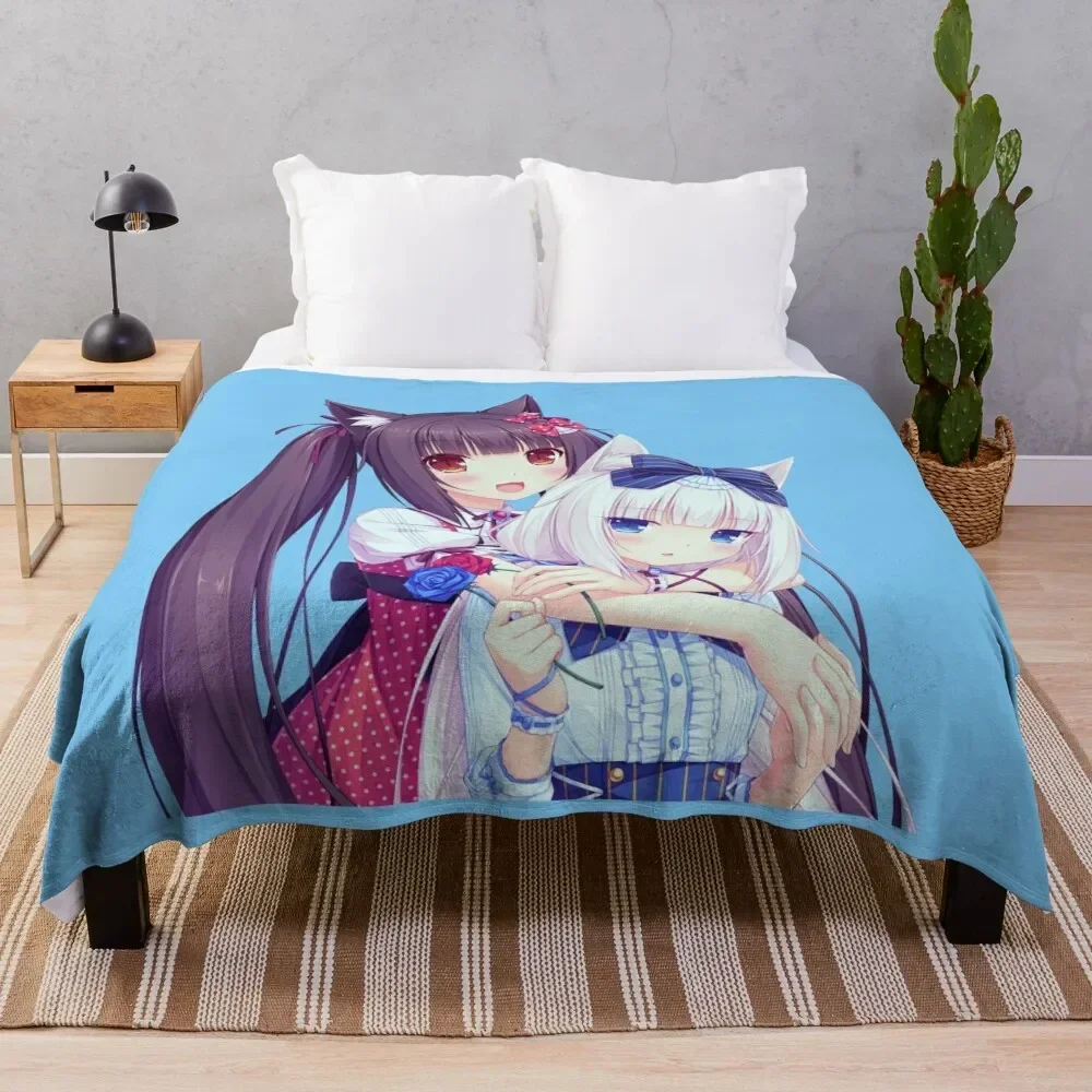 Vanilla Chocola Nekopara Catgirl Anime Kawaii Throw Blanket Thermals For Travel for sofa Multi-Purpose decorative Blankets