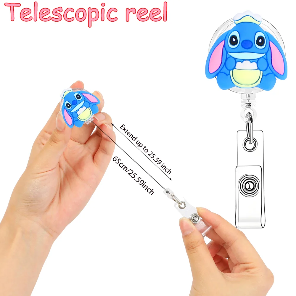 Cute Disney Stitching Badge Scroll Nurse Student ID Card Clip Badge Bracket Accessories ID Card Bracket Keychain Tether