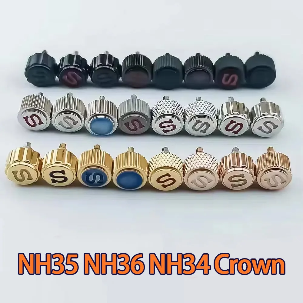 Screw-in NH35 NH36 SKX007 Crown Case Replace Watch Crown Engraved Signed 'S' Fits NH35 NH36 Movement 3 Style Crown