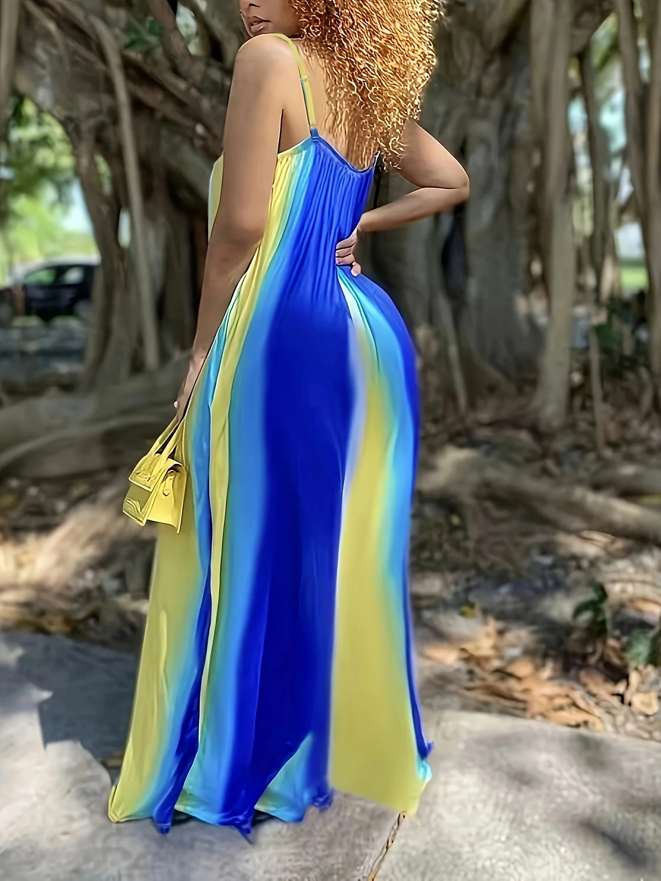 European and American style gradient camisole long dress V-neck sleeveless loose and elegant vacation beach dress