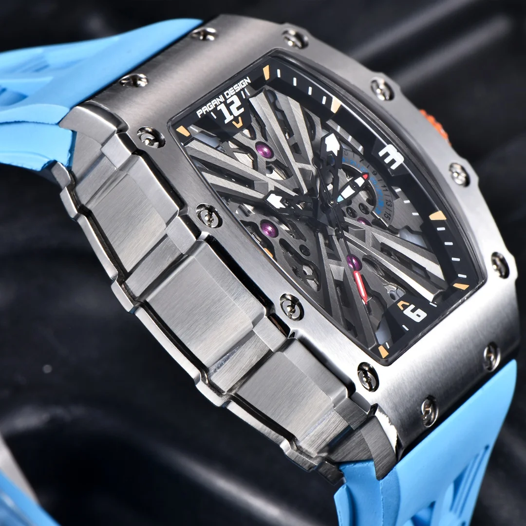 2024 New PAGANI DESIGN Men's Quartz Watches VH65 Movt Skeleton Dial 100M Waterproof Sport Rectangle Sapphire Glass Watch for Men