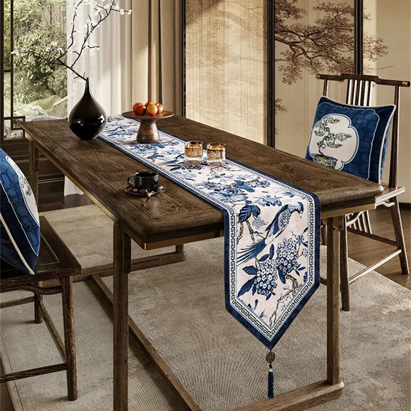 Chinese Style Floral Table Runners,Blue and White,Handcrafted,Long,Elegant,Bed Dress,Dining, Coffee,Luxury,New