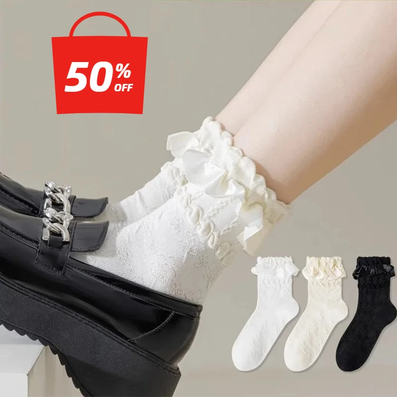 

3 Pairs Cute Lolita Socks Set for dresses Spring Summer Elegant Lady Girls Comfortable Lace Kawaii Socks for Women 양말 kawaii