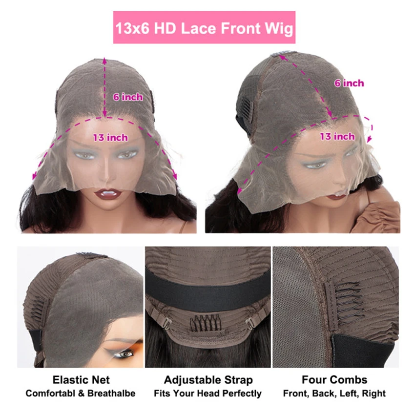 13x6レースフロントウィッグ人毛ショートボブウィッグボディウェーブ5x5 HDレースフロントクロージャーウィッグブラジルバージンヘアナチュラルブラックカラー