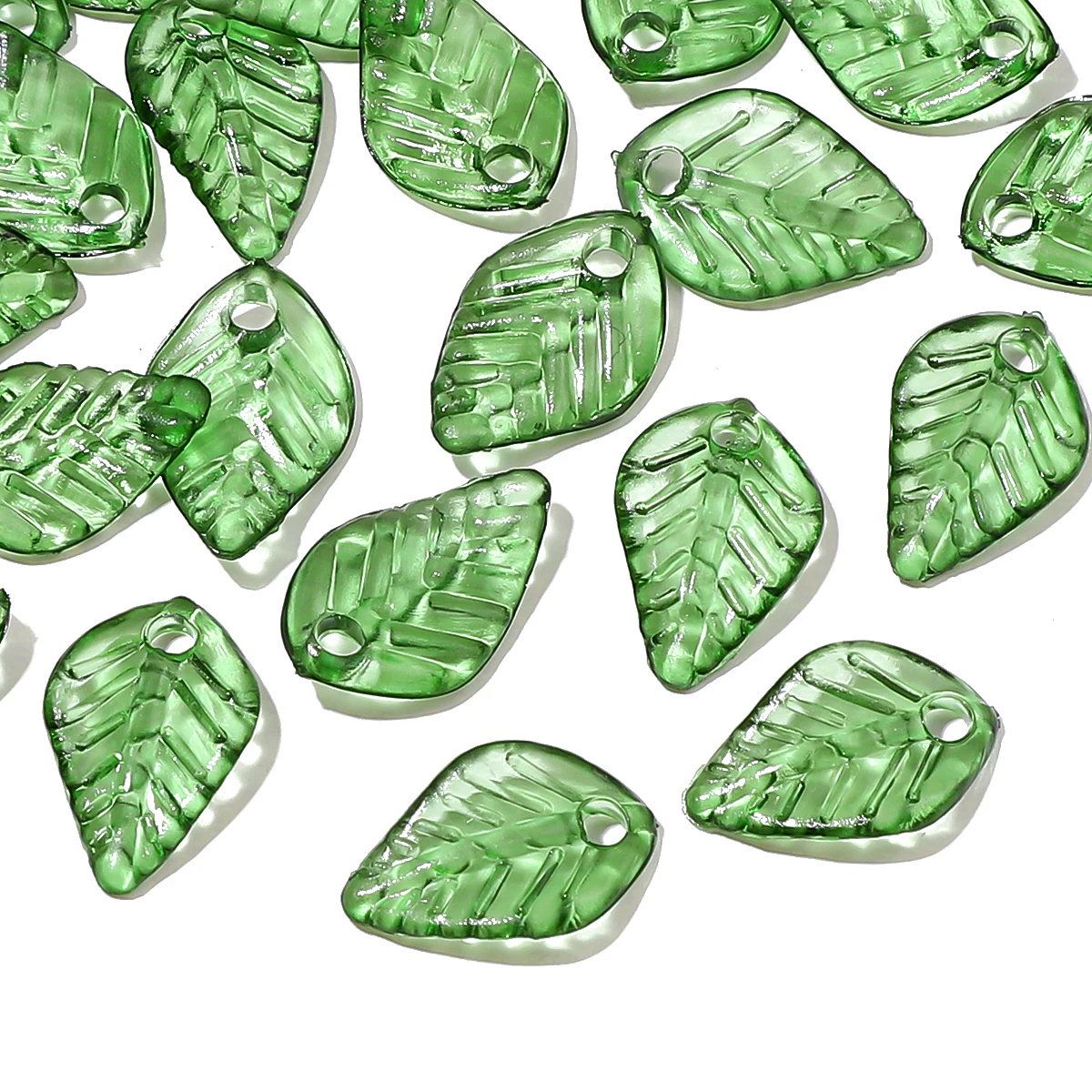 Mini-Blatt-Acrylperlen (hellgrün und dunkelgrün) | Von der Natur inspirierte DIY-Schmucksets für Halskette/Armband/Ohrringe, 50 Stück/Packung