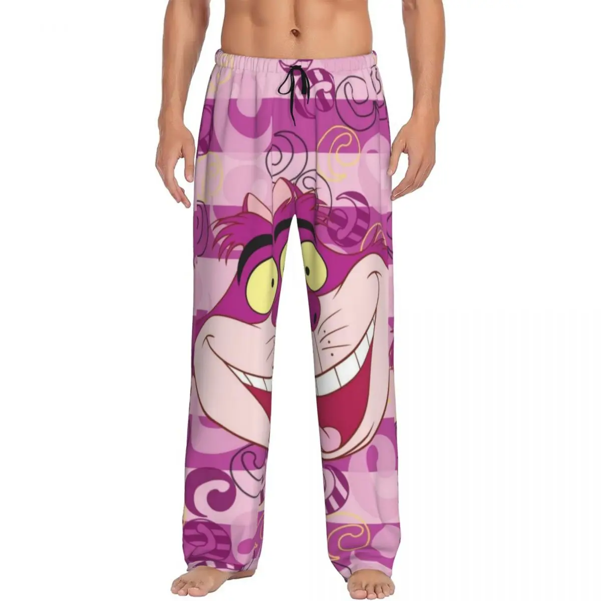 

Custom Alice In Wonderland Cheshire Cat Pajama Pants Men Lounge Sleep Stretch Sleepwear Bottoms with Pockets