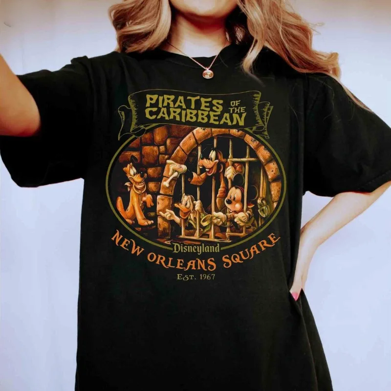 

Футболка Disney с Микки Маусом и друзьями «Пираты Карибского моря», мужская и женская всесезонная хлопковая рубашка