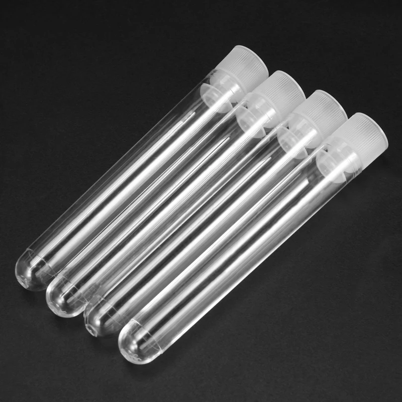 600Pcs Clear Plastic Test Tubes With White Screw Caps Sample Containers Bottles Push Caps 12X75mm