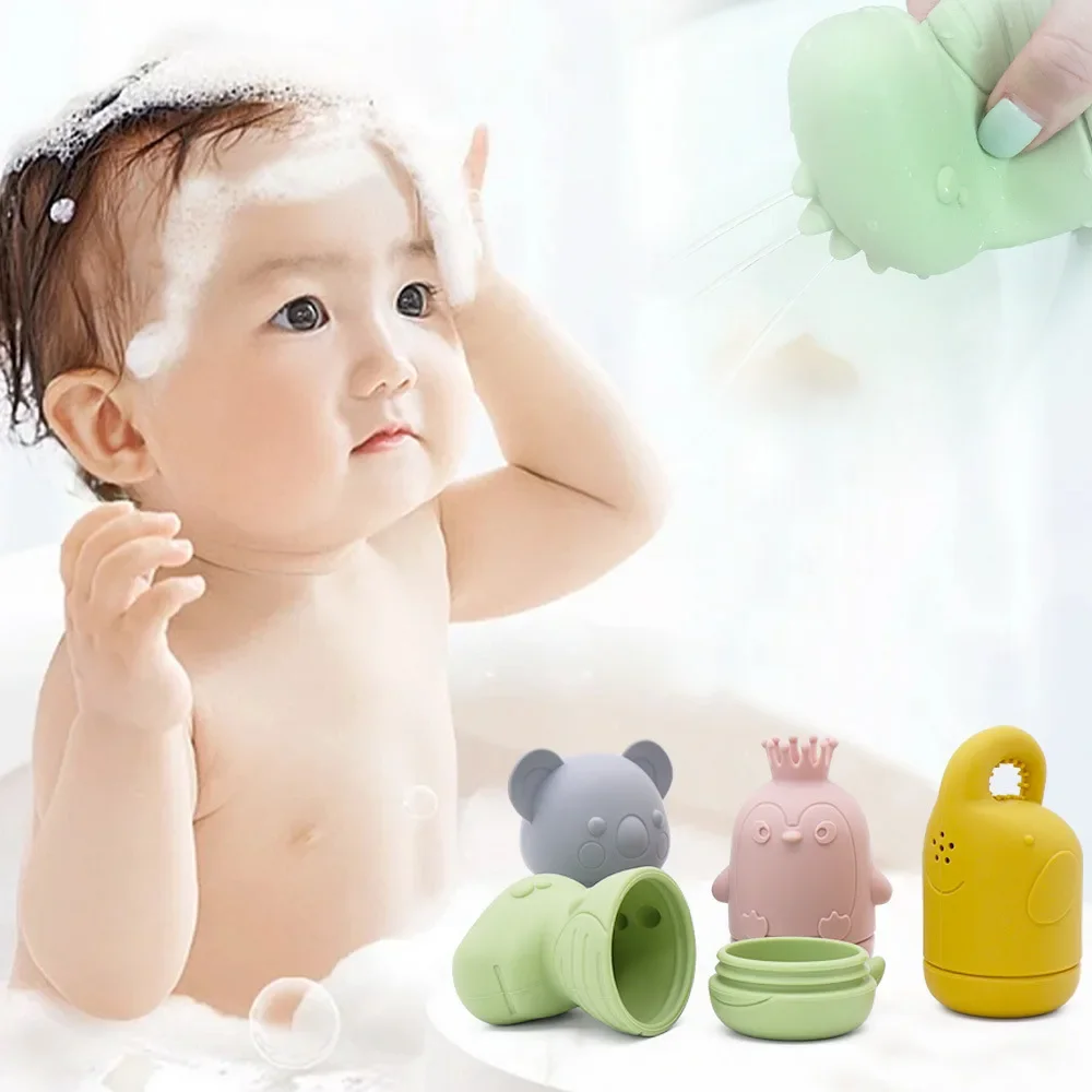 New 4PCS/Set Baby Shower Cartoon Animal Toys Dinosaur Bathroom Sprinkler Distraction Floating Silicone Bath Toys Soft Bath Toys