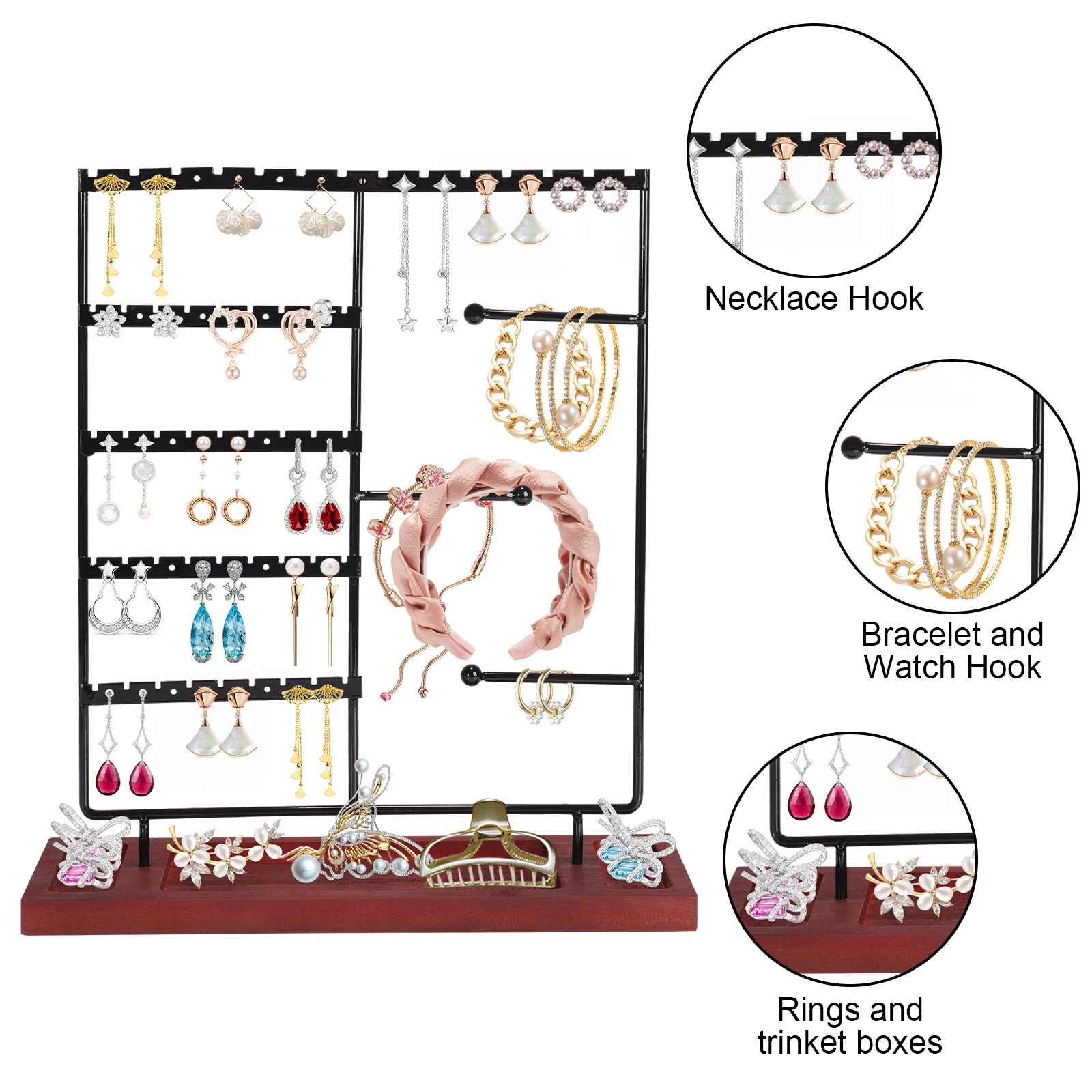 5 Tiers Jewelry Display Rack Earrings Organizer Jewelry Hooks Rectangle Desktop Jewelry Stand Bangle Watch Ear Stud Shop