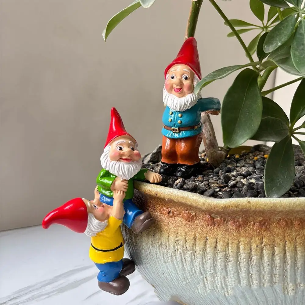 Zabawna Kreskówkowa Figurka Krasnoludków Elfów Śliczne Rękodzieło Krasnolud Wisząca Doniczka na Kwiaty Rękodzieło z Żywicy Wspinające się Figurki Krasnoludków Ogród Zewnętrzny