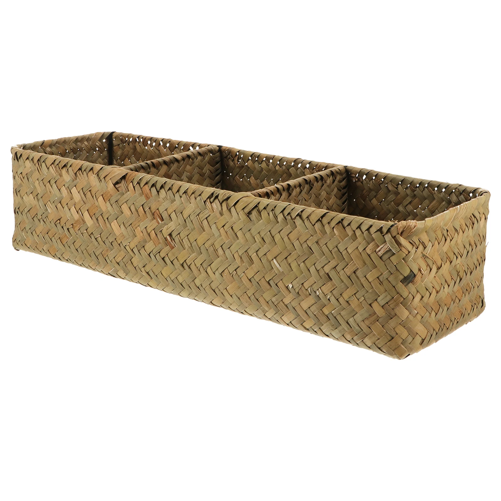 

1pc Rattan Storage Box 3 Compartments Woven Desktop Organizer Lightweight Compact Multi-purpose Home Decor Straw Basket