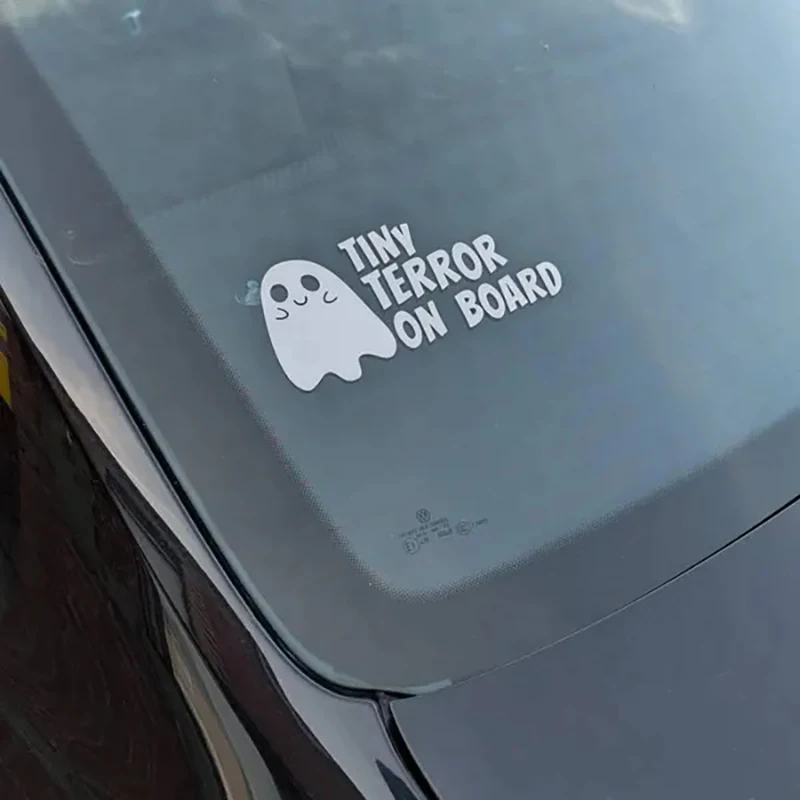 Tiny Terror on Board Car Stickers Halloween Vinyl Art Decals Funny Ghost Baby on Board Sticker for SUV, Van, Car Window Decor - view 4