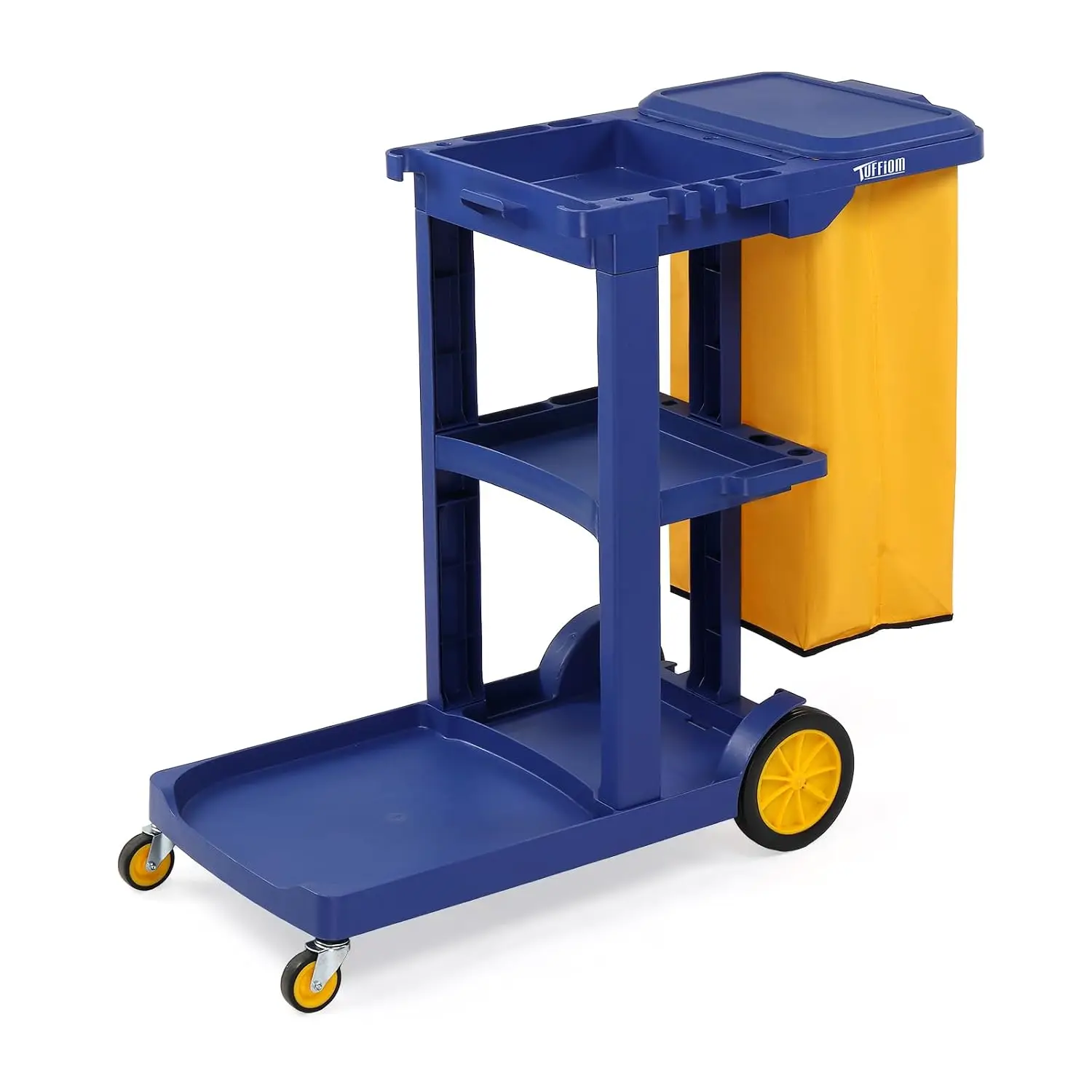Commercial Traditional Cleaning 3-Shelf Janitorial Cart, 500 Lbs Capacity Housekeeping Cart, Wheeled with Yellow, Customized