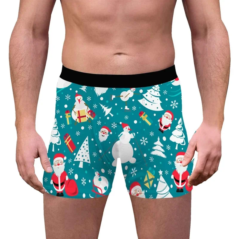 Mens Christmas Boxers Underwear Funny Printed Christmas Shorts Breathable Comfortable Underpants Xmas Male Panties