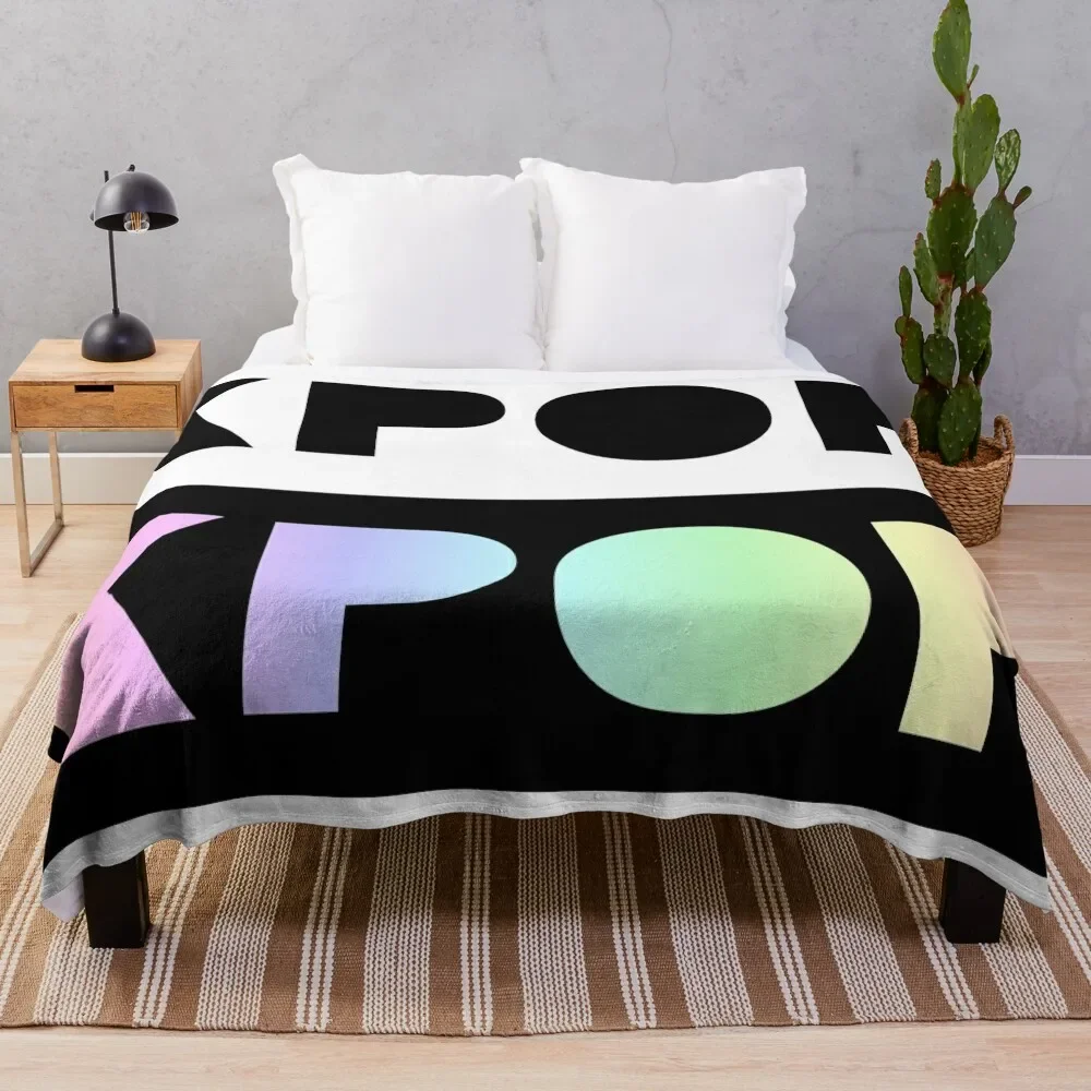 Kpop Typography (pastel rainbow) Throw Blanket Summer Softest Decoratives Blankets