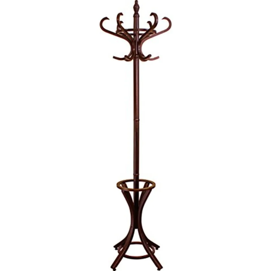 

8000 Floor Standing Hat and Coat Rack with Umbrella Stand, Wood with brown Paint Finish