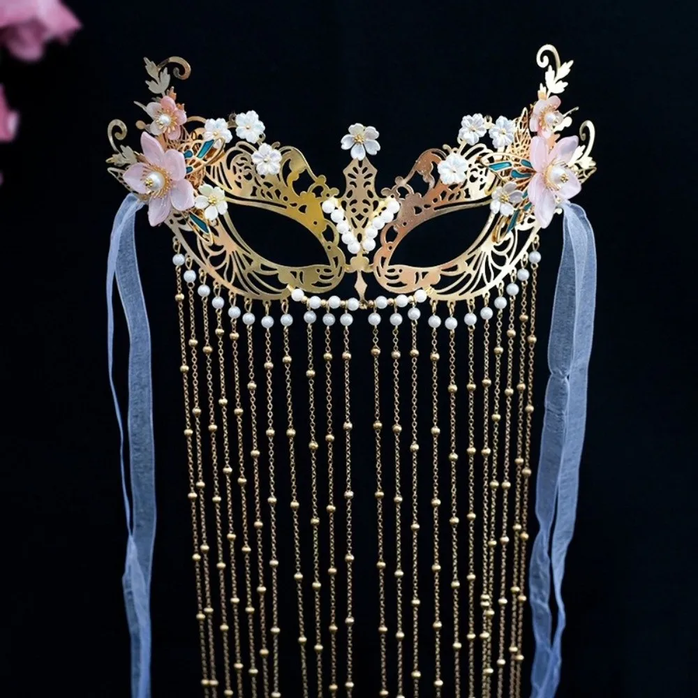 رائعة اللؤلؤ مجهول غطاء الوجه زهرة سبيكة قناع الزفاف النمط الصيني شرابة المرأة الحجاب الغامض الصورة #2