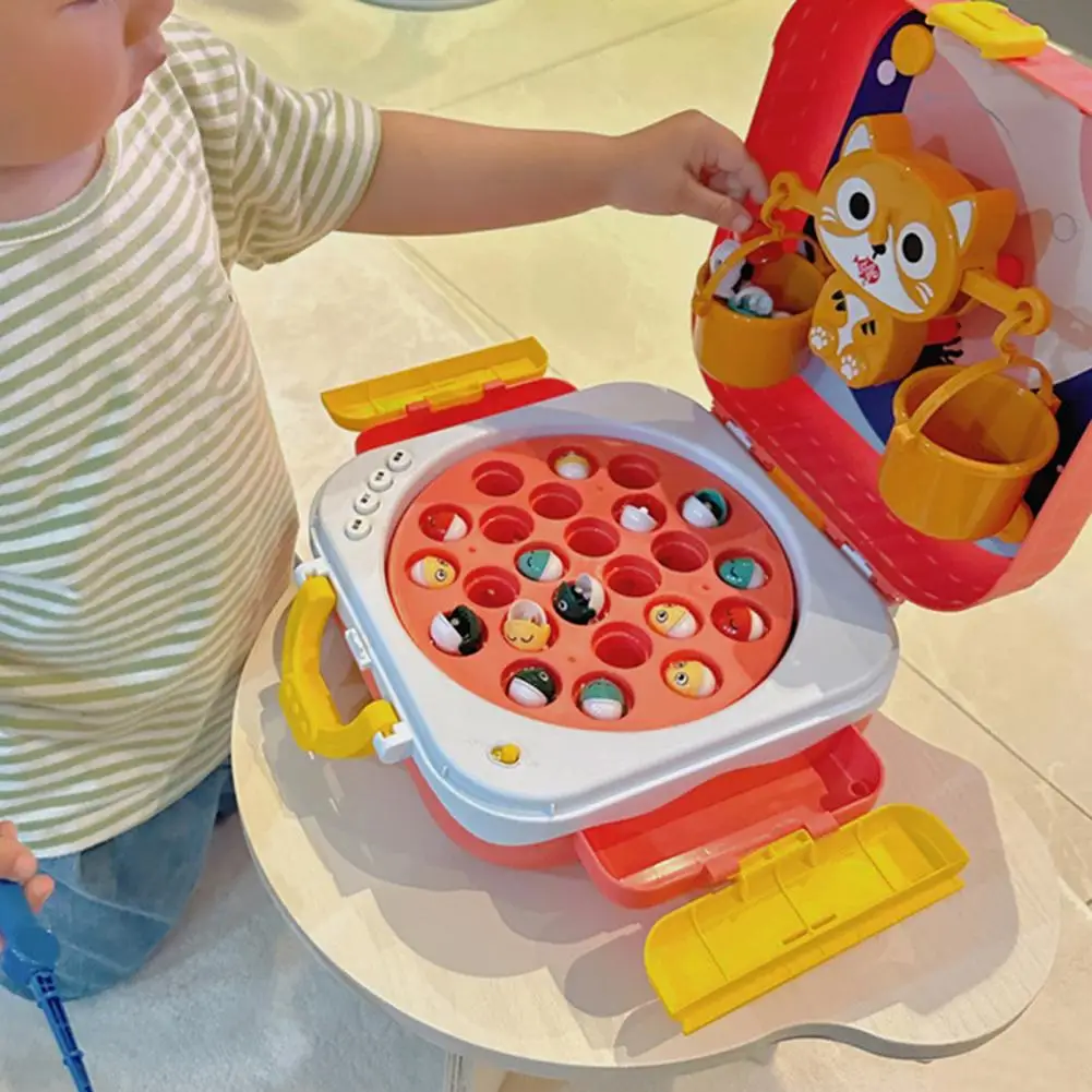 Rotating Fishing Board Kids Fishing Toy Educational Magnetic Fishing Game with Cartoon Cat Weight Scale for Toddlers for Boys