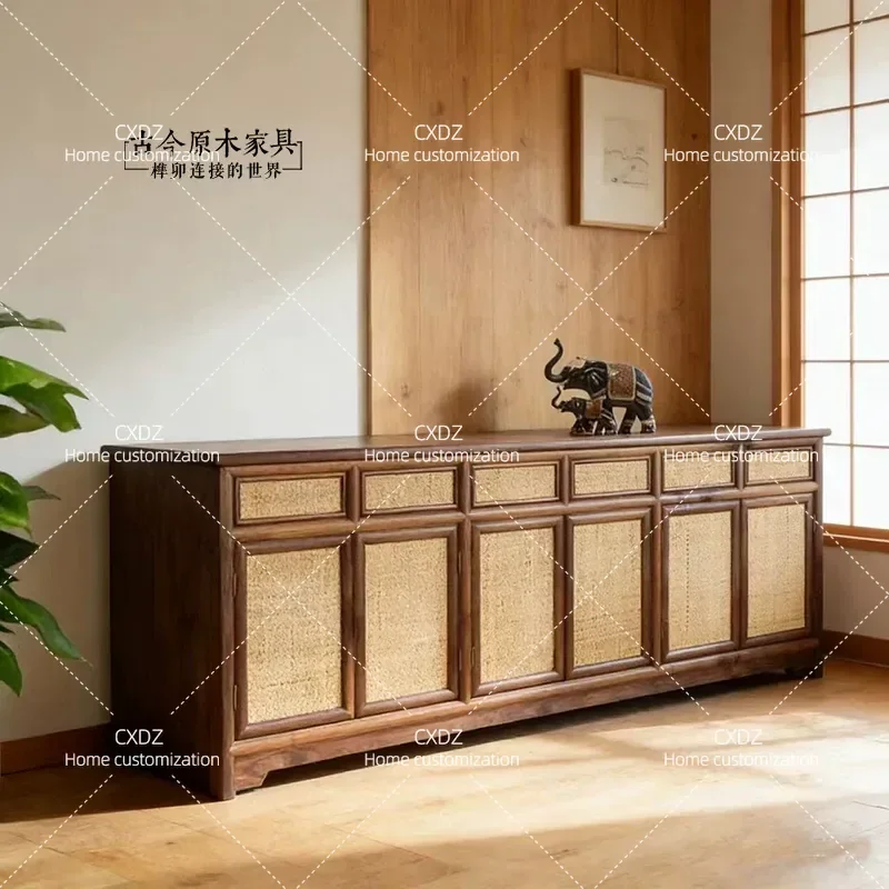 North American Black Walnut Solid Wood Side Cabinet Super Long Entrance Storage Console Table Modern Minimalist Living Room