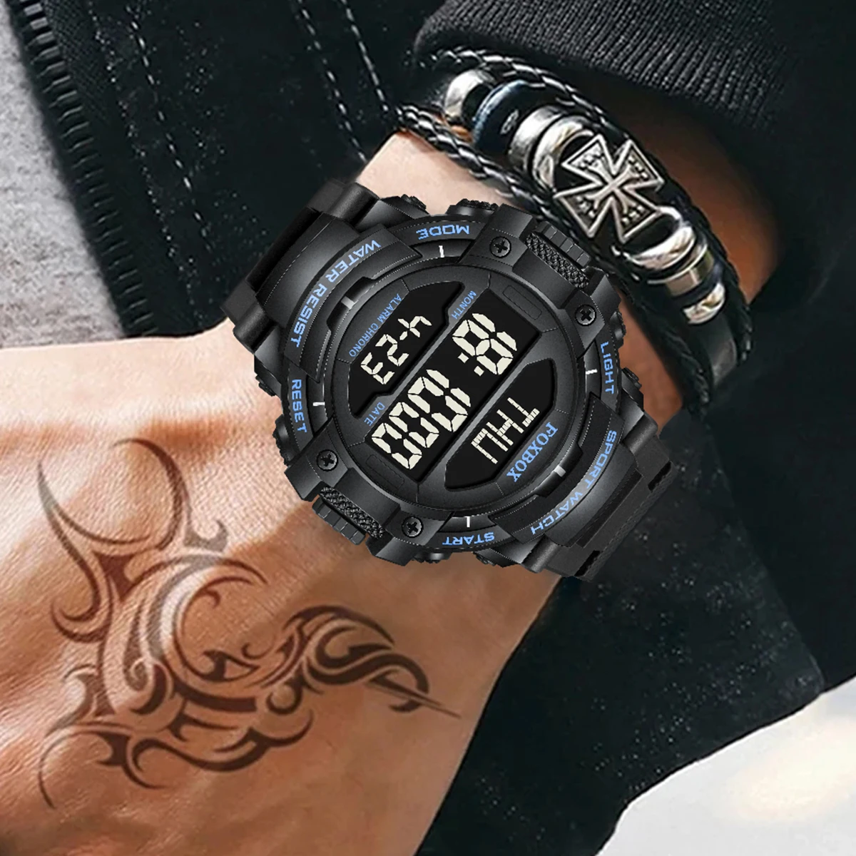 LIGE FOXBOX Fashion Electronic Man Watch Silicone 50M Waterproof Luminous Watches for Men Casual Sports Alarm Relogios Masculino