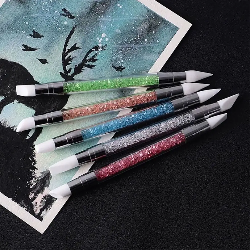 5 pz/set doppia testa nail art penna in silicone fiore scolpire morbido pennello per nail art colla regolabile stick penna per goffratura