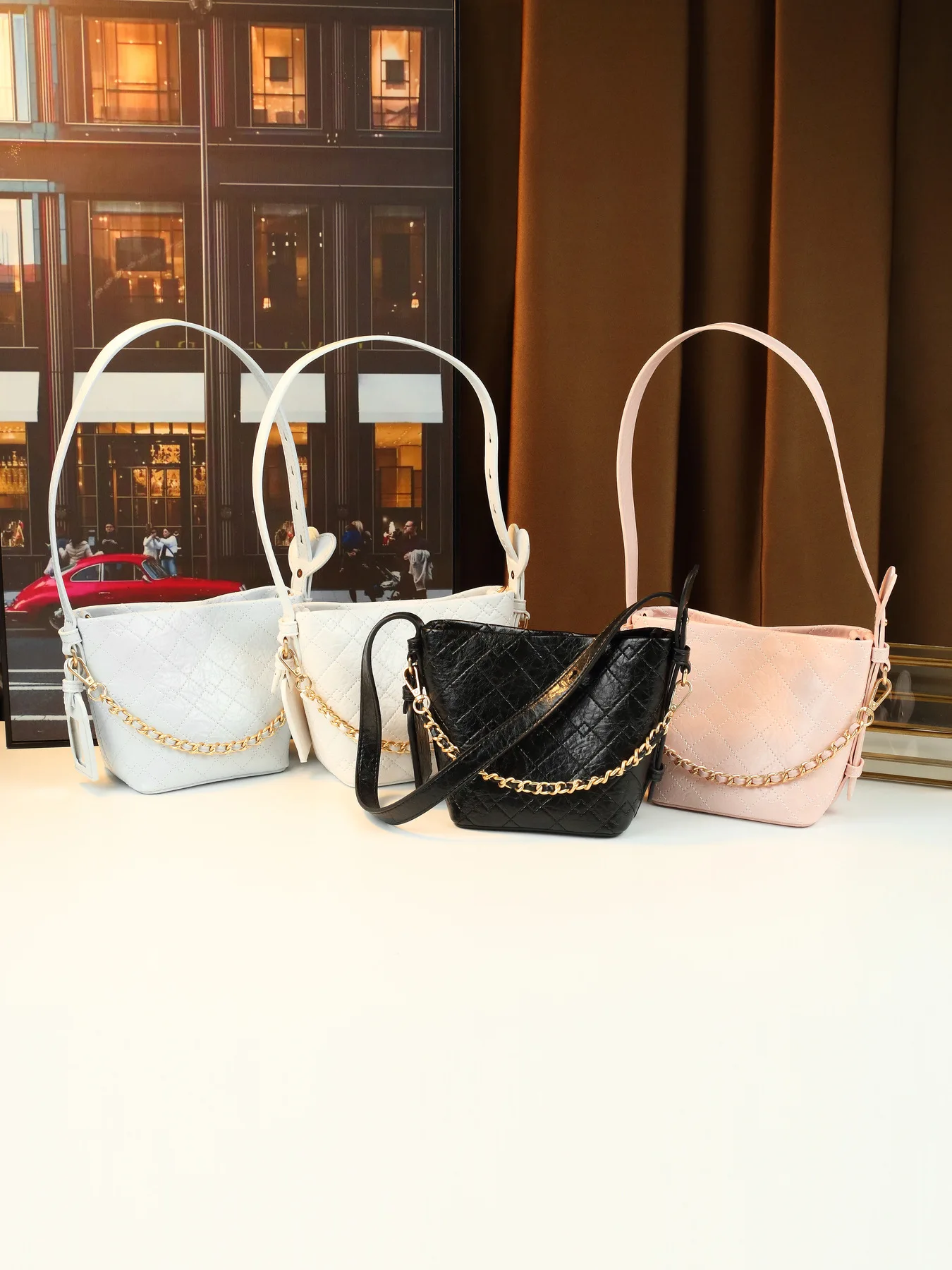 Luxury Quilted Chain Bag Korean Style Shoulder Crossbody Bucket Bag Travel All-Match 2Pcs Set Bag