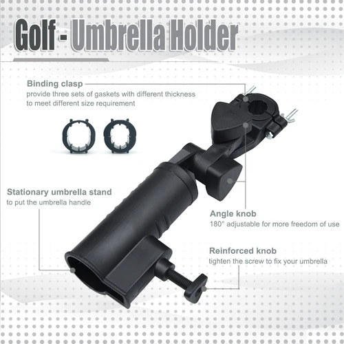 Imagen 2 del producto Soporte para sombrilla de Golf duradero para exteriores, ajustable de 180 grados, utilizado para carrito de bicicleta, cochecito de bebé, silla de ruedas, accesorios de Golf