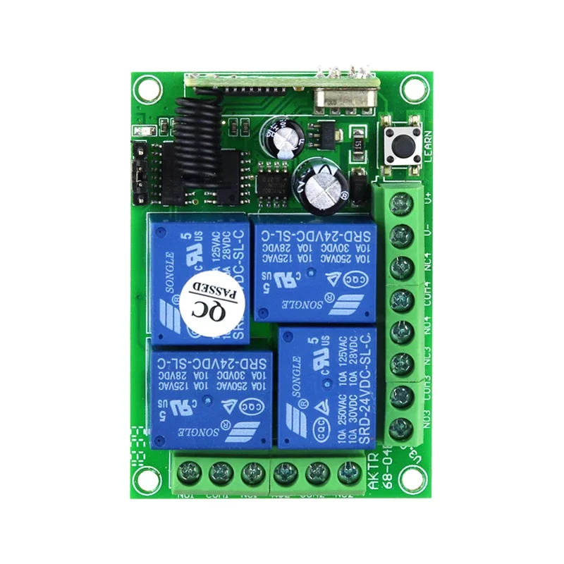 433 Mhz Draadloze Afstandsbediening Schakelaar Dc 24 V Relais Ontvanger Leren Code Voor Garagepoort Motor Licht Aan/uit