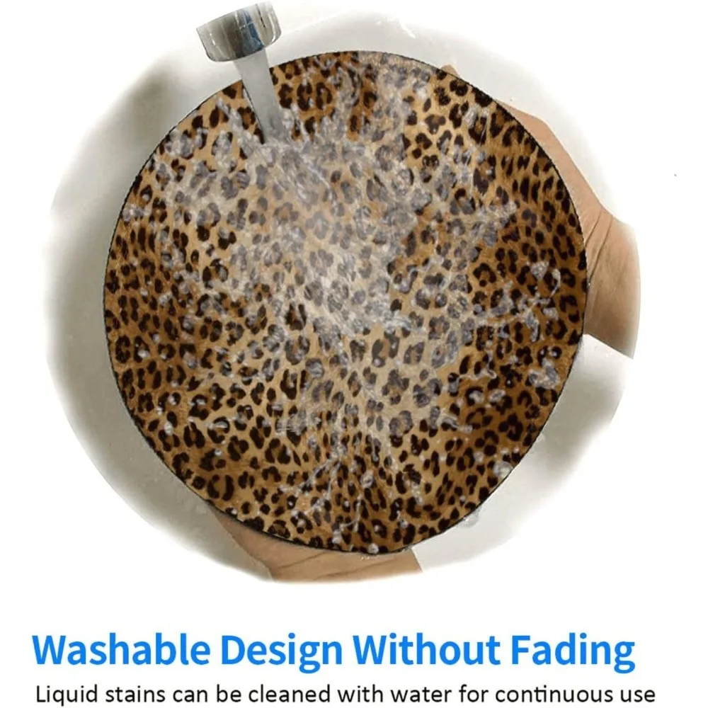Lindo alfombrilla de ratón redonda para juegos con estampado de leopardo y 8 bordes cosidos con base de goma antideslizante