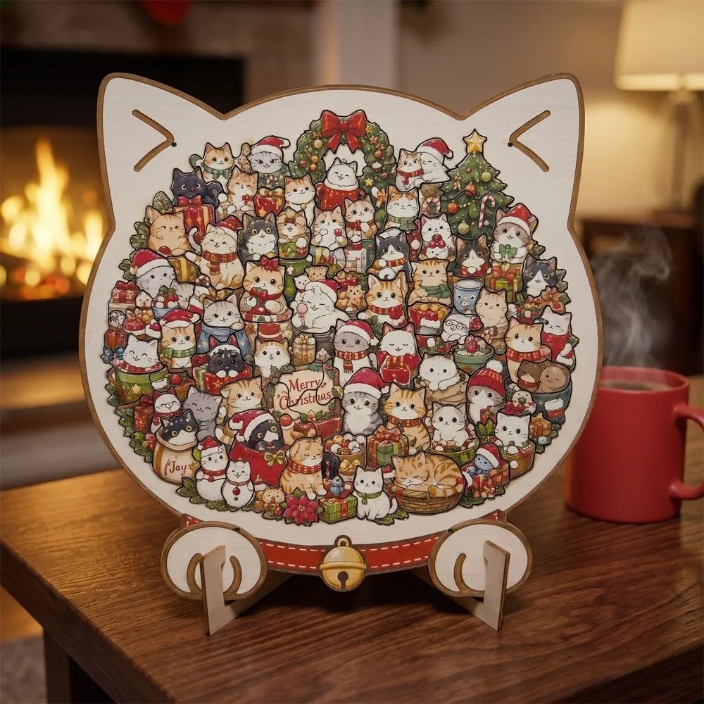 Colorful Christmas Dog Irregular Puzzle Unique Cat Dog Pattern Wooden Jigsaw Puzzle Cartoon DIY Assembly Animal Shape Puzzle
