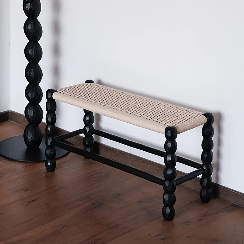 Carved gourd long bench for home doorstep shoe-changing stool, vintage woven longdining stool, minimalist stoolwith a quiet st