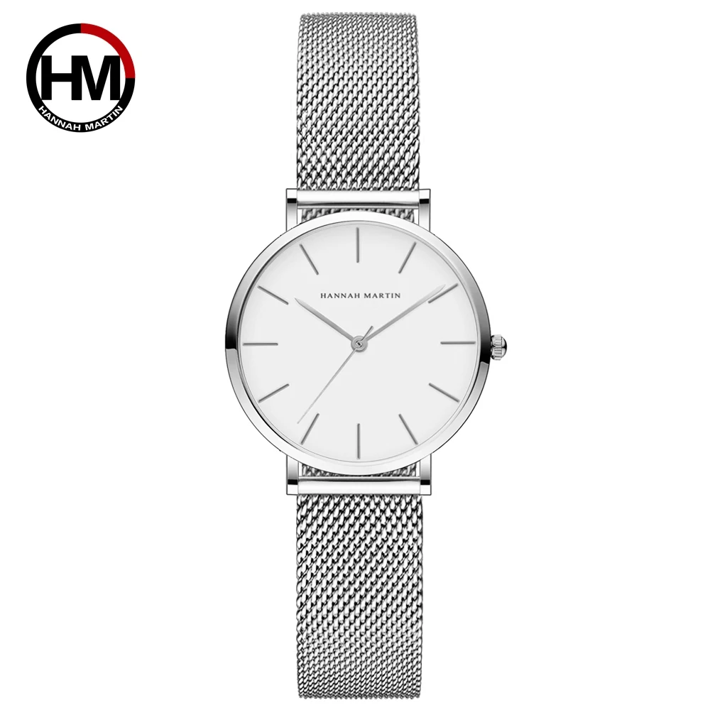 Japan Quartz Movement High Quality 36mm hannah Martin Women Stainless Steel Mesh Waterproof Ladies Watch 2035 Citizen Movement