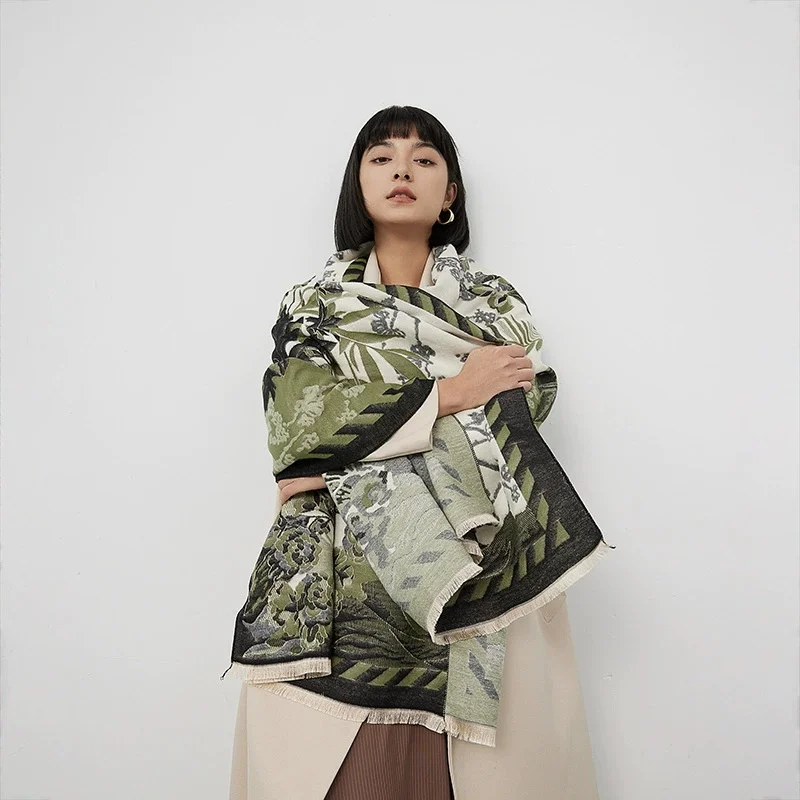 

2025 зимний теплый кашемировый шарф для женщин, роскошный принт, шаль из пашмины, шейный платок, женская повязка на голову с дизайном Bufanda