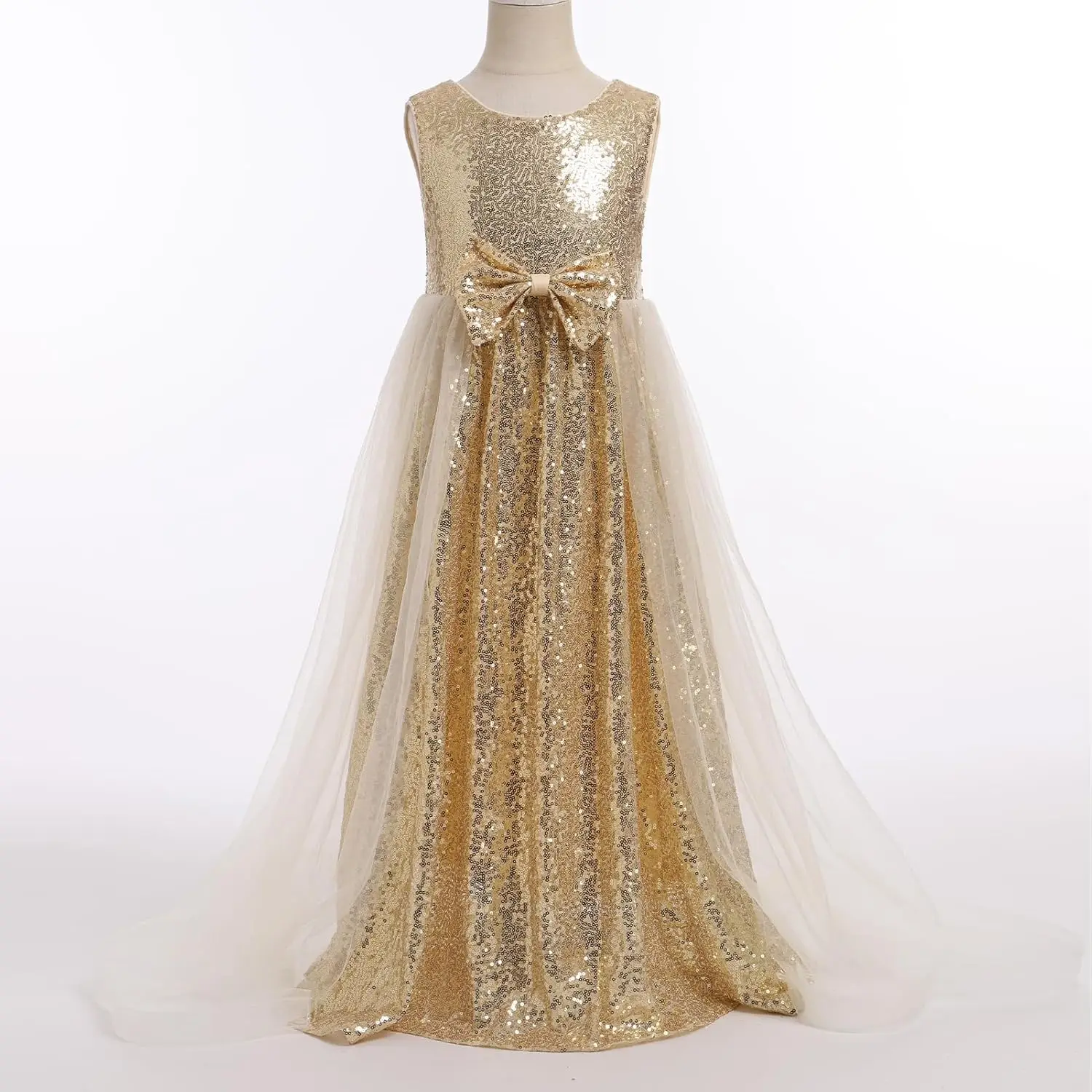 Bloemenmeisjes paillettenjurk mouwloos glitters prinses tule lange maxi-jurk optocht verjaardag bruiloft feestjurk