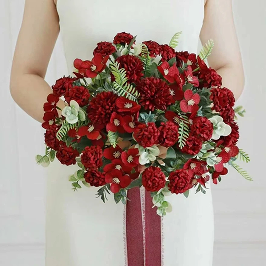 

6Pc Silk Artificial Flowers Hydrangea Chrysanthemum Wedding Bridal Bouquet Home Room Decor Outdoor Courtyard Decorative Products