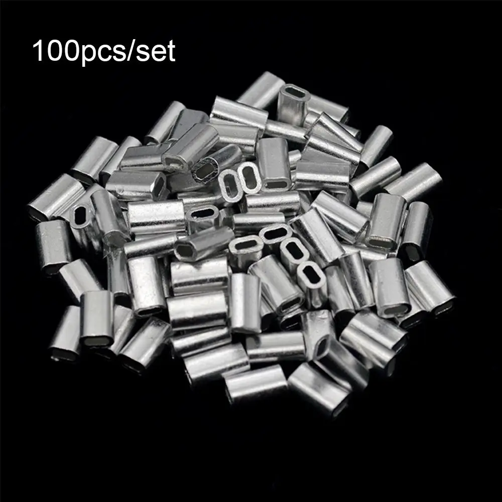 Aluminum Fishing Crimp Sleeves 100pcs/lot Double Oval Fishing Line Crimping Tube Wire Crimp Connector Accessories 1.0-2.0mm