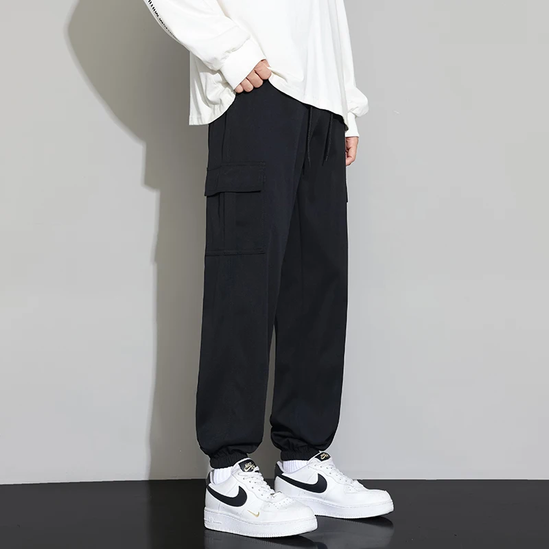 Calças de trabalho para homens calças casuais para primavera e outono puro algodão solto perna reta calças esportivas para homem