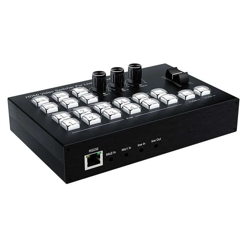 Upgrade 4 Channel HDMI Video Mixer Switcher Guide Broadcasting Station for Multi Camera Live Streaming OBS Video Record Capture