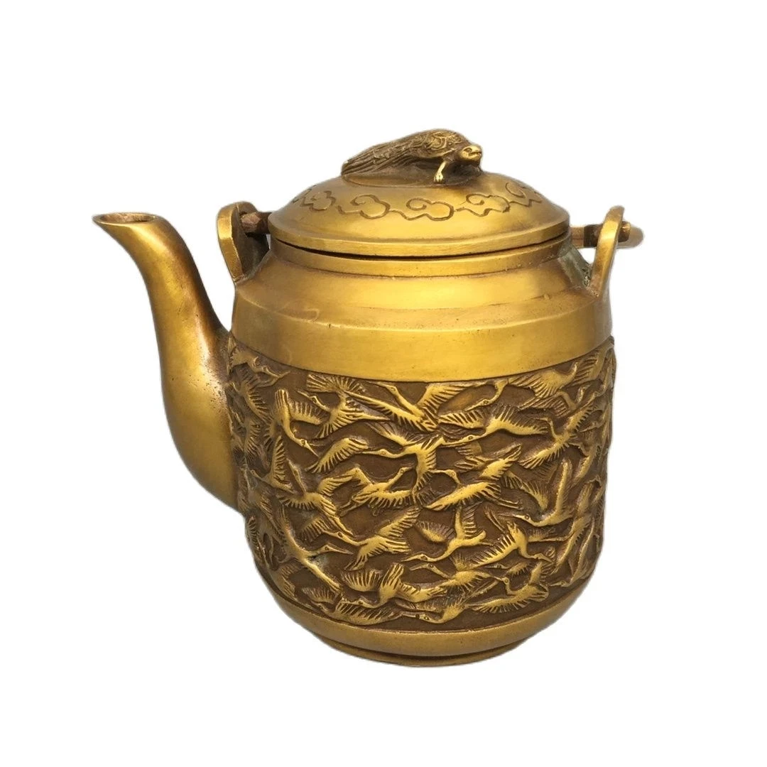 Chinese Old Bronze Crane Teapot ,Good Condition Jar/Pot, Home Antique Art Decoration Metal Crafts