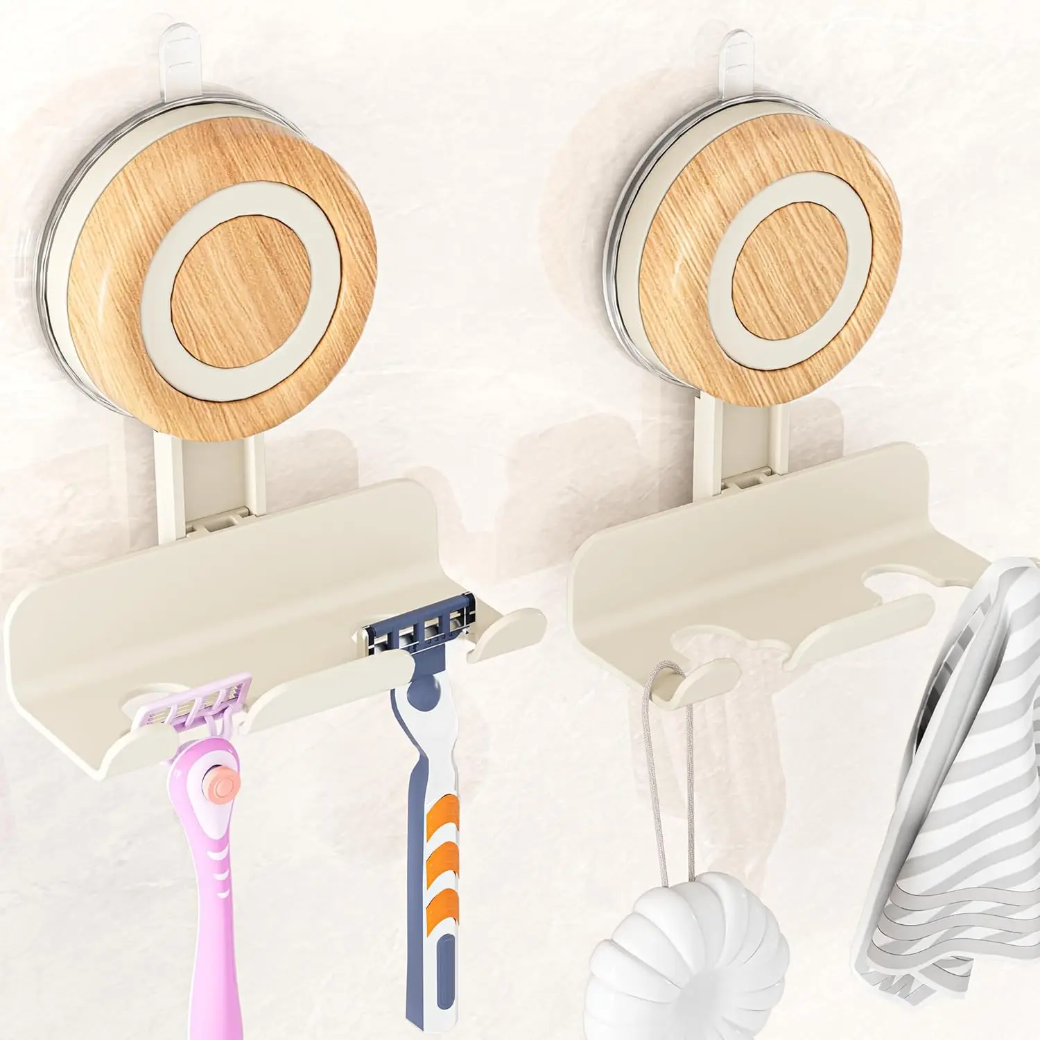 

Holder for Shower 2 Pack, Suction Cup Shaver Holder for Wall, Removable&Reusable Suction Cup Hooks for Bathroom, Damage-Free